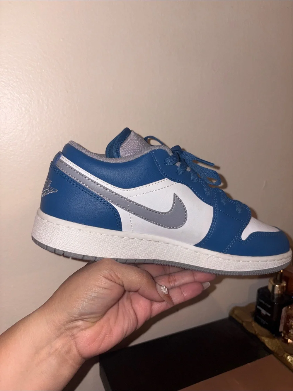 Air Jordan 1 Low-Top Sneakers in White and Blue